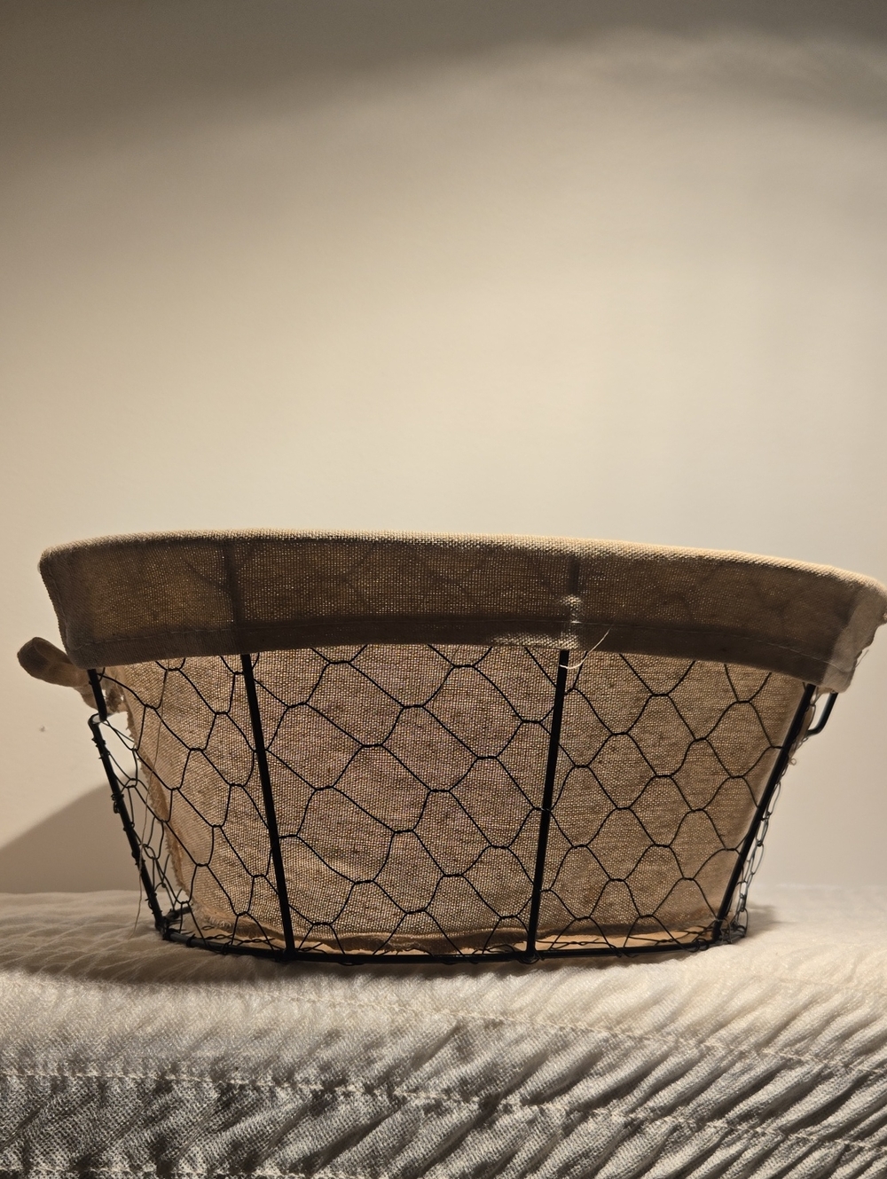 Neutral Burlap Lined Wire Storage Basket - Home Accents